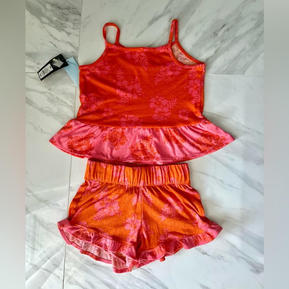 NWT Art class Orange Floral Tank and Shorts Set